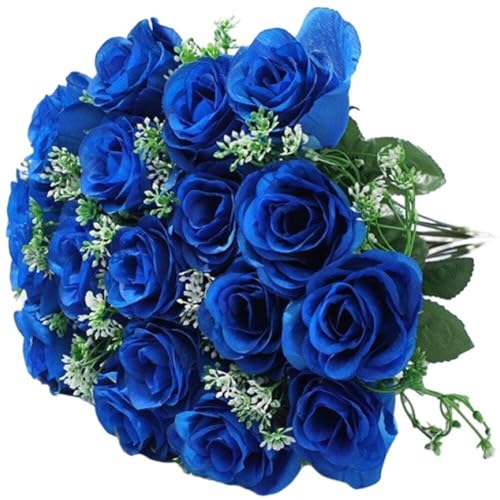 Sanfly Flores Artificiales De Cementerio para Decoración De Tumbas Flores Falsas De Rosa Azul Ramo Conmemorativo para Lápidas Aire Libre Decoración De Lápidas