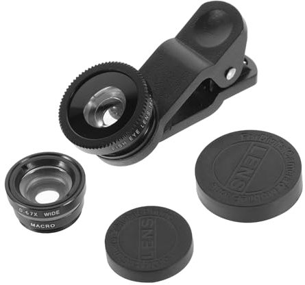 Hemobllo 3-in-1 Clip-on Phone Camera Lens Set 0.67x Wide Angle, Macro and 180° Fisheye Lenses for Smartphones, Universal Mobile Phone Lens Kit, Black, Suitable for Travel and Photography
