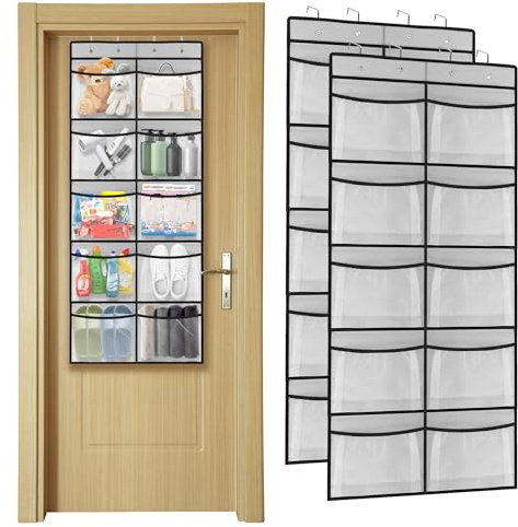 YKUKIZEE 2 Pack Over The Door Organiser Storage Bags with 10 Mesh Pockets, Hanging Storage Organiser Bags, Shoe Rack Door Hanging for Closet Wardrobe Bedroom Bathroom