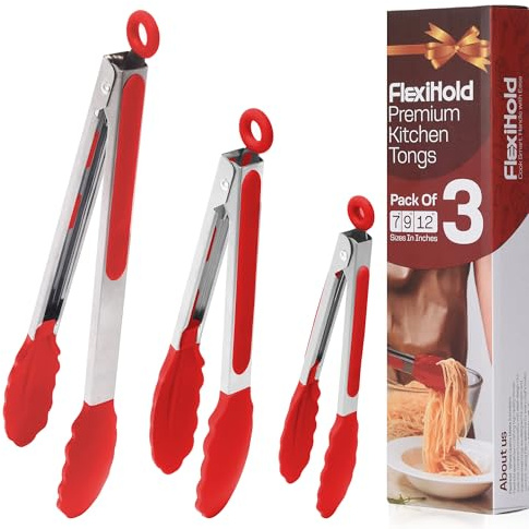 Stainless Steel Kitchen Tongs Set, 3 Pack with Silicone Tips