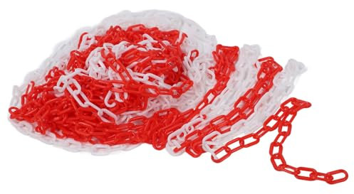 Verkehrsketten-Kegel-Pole-Kontroll-Sicherheitsbarriere aus PVC-Kunststoff den Bau von Häusern, Straßen, Einfahrten, Parkplätzen, 8 Mm, 25 Meter (Rot und weiß)