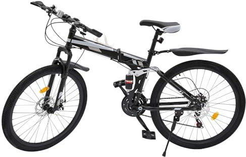 PansyWind 26 Zoll Fahrrad Mountainbike mit 21 Gang und Leichtes faltbares MTB Fahrrad Unisex Alu Bike Fahrrad mit Scheibenbremse rutschfestem Lenker geeignet für Stadt und Camping (Schwarz Silber)