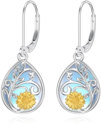 enjoylifecreative Sonnenblume Mondstein Ohrringe für Damen 925 Sterling Silber Blume Filigran Ohrringe Sonnenblume Schmuck Geschenk für Frauen Mädchen