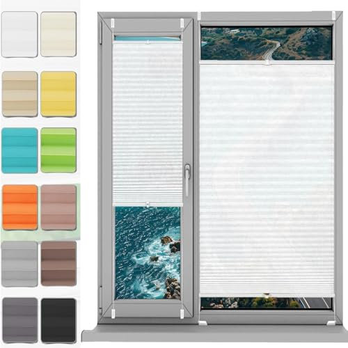 Plissee Plisseerollo Klemmfix Ohne Bohren 24 x 140 cm, Sonnenschutz Easyfix Lichtdurchlässig, Wabenplissee Ohne Bohren Klemmfix, Klemmfix Plissee Ohne Bohren, für Fenster & Tür, Weiß