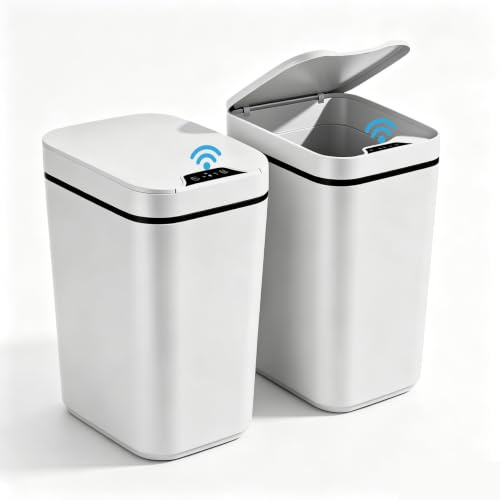 2X 12L Sensor Mülleimer Badezimmer, Automatischer Abfalleimer mit Deckel | Elektrischer Mülleimer mit Sensor und Klemmring, berührungslos für Bad, Büro und Schlafzimmer, hygienisch und leise