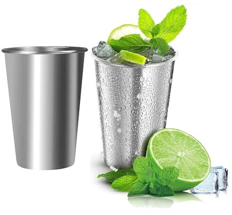 Xinlon 2 Stück Edelstahlbecher, Trinkbecher Kinder, Kaffeebecher Edelstahl, 350ml Metallbecher Ohne Henkel, Klein Edelstahl Becher, Stapelbare Schnapsbecher, Bruchsicher Outdoor Trinkbecher