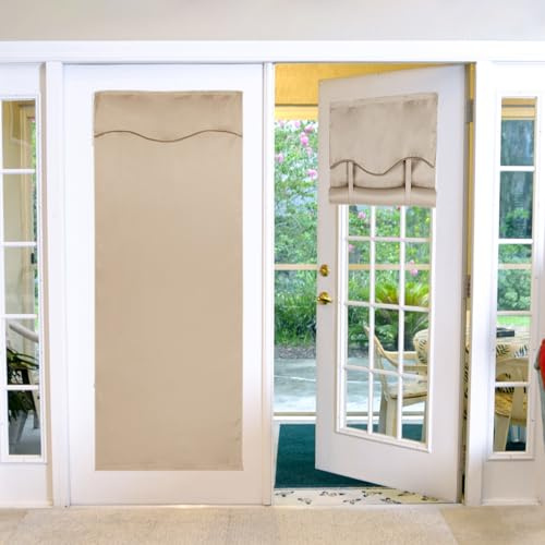 Maritown Blackout Patio French Door Blinds No Drilling Stick on, 66x173CM | 1 Panel for Windows, Thermal Insulated, Easy Install, Privacy, Light Control, Tie Roller Up Shade, Elegant Wave Design