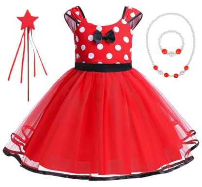 COYBTO Princess Dress for Girls, Polka Dot Toddler Tutu Dress with Mouse Ear Bag for Kids Birthday Carnival Christmas Cosplay (130)