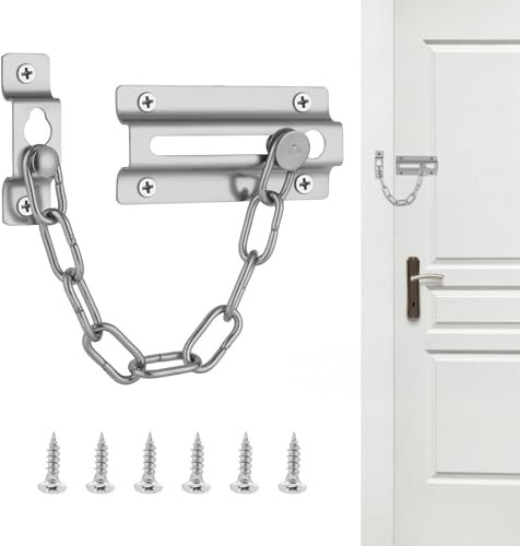 Flintronic Door Chain, Security Chain Lock for Front Door, Heavy Duty Safety Chain Door Lock, Anti Theft Door Chains Internal Door Lock, Suitable for Home, Hotel, Bedroom (Silver)