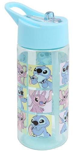 sarcia.eu Disney Lilo e Stitch Bottiglia di plastica con cannuccia, bottiglia d'acqua, trasparente 420ml