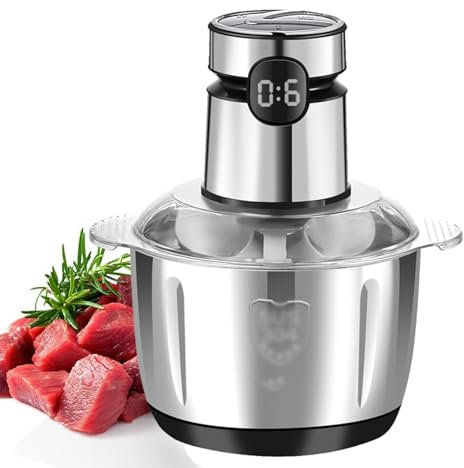 OZTYSGXM Picadora de Carne EléCtrica, MáQuina Picadora de Carne AutomáTica, Picadora de Alimentos de Gran Capacidad 6L con 3 Niveles Ajustables, para Verduras Carnes Frutas,3L,Stainless Steel