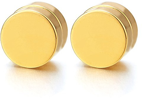 10MM Guldfärg Magnetisk Cirkel Örhängen Män Kvinnor, Klicka på Fake Piercing, Falsk Dilator Fake Plug, Stål, Rostfritt stål, Ingen ädelsten