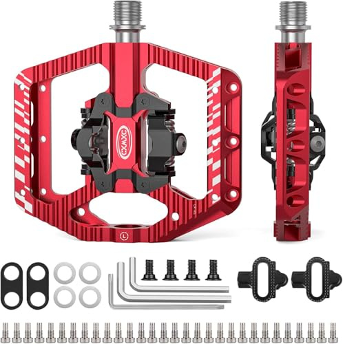 CXWXC Pedali per bicicletta, a clic e piatti con 3 cuscinetti, pedali in alluminio, 9/16 pollici, pedali per bici da corsa, mountain bike, city bike (Rosso)