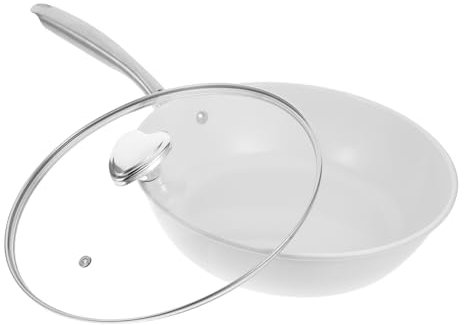 Zerodeko Poêle à Frire Céramique avec Couvercle Wok pour Plaques de Cuisson Ustensiles de Cuisine Quotidiens
