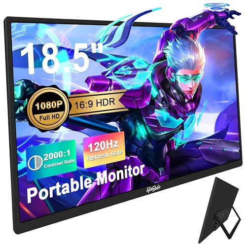 Tpsmtdis Monitor portátil de 18,5 pulgadas, monitor de ordenador 120 Hz,monitor de juego de viaje,300 nits,HDR FHD Plug&Play,altavoces duales,pantalla externa para PC,tableta,Mac (18,5 pulgadas negro)