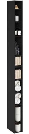 Furinno Fulda Book Shelf, 10-Tier Bookshelf, Space Saving Storage Shelf Bookcase, 9.2 x 5.9 x 78.7, for Living Room, Bedroom, Home Office, Blackwood