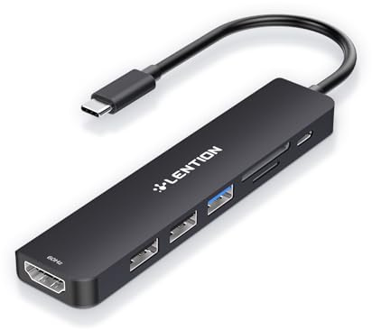 LENTION USB C Hub mit 100W PD Aufladung 4K60Hz HDMI SD/Micro SD Kartenleser | Multiport Adapter USB C auf USB 3.0 & 2.0 kompatibel MacBook Pro/Air 2016+, iOS/iPadOS, Windows & ChromeOS (Schwarz)