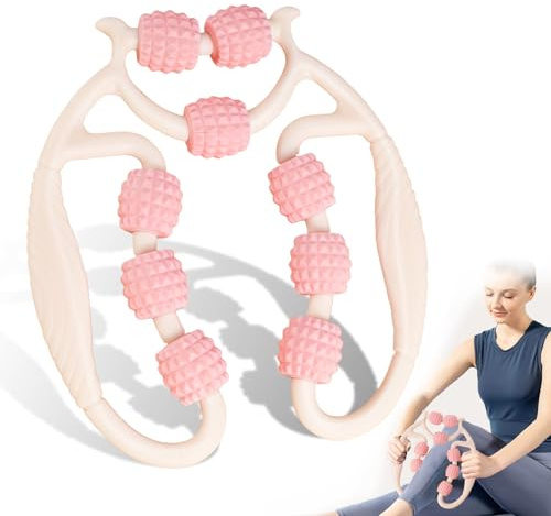 Anti-celluliter massagerulle för lår, 360° anti-celluliter massagerulle, palperrulle anti-celluliter, för att lindra trötthet, handhållen (rosa)