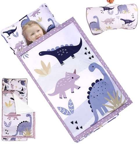 MACCHIO TAPO TODDLER con cuscino e coperta, sacco a pelo da bambino anti-calcio 49x20 con manico, tappetini portatili a roll-up per scuola materna, asilo nido, tappetino con cuscino