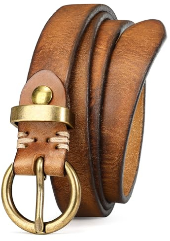 VONMELLI Ledergürtel Damen aus echtem Leder für Jeans Vintage Dünner Damengürtel Goldschnalle Damen Schmaler Taillengürtel