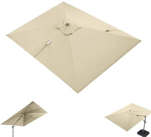 Toile de Rechange pour Parasol déporté 3 x 4 m, Protection Anti-UV, 8 Baleines, Kaki (3 x 4 m)