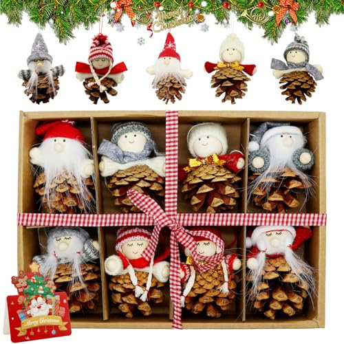 Forbabe 8 Stück Weihnachtswichtel Anhänger, Tannenzapfen Christbaumschmuck | Wichtel Weihnachtsfiguren Weihnachtsdeko Klein Weihnachtsengel Baumschmuck Wichtel Figuren Weihnachtsanhänger für Kränze