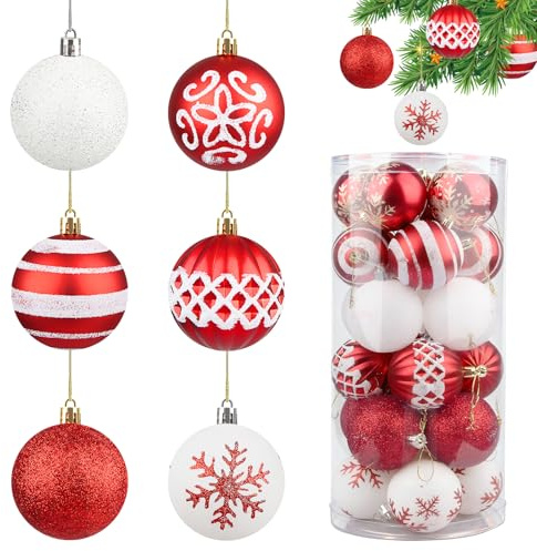 60mm Wetterfeste Weihnachtskugeln 24 Christbaumkugeln Vintage Retro Weihnachtsbaumkugel Extravagant Bunt Plastik Weihnachtsbaumkugeln Box mit Aufhänger Weihnachtsbaum Bälle Dekorationen Weihnachten