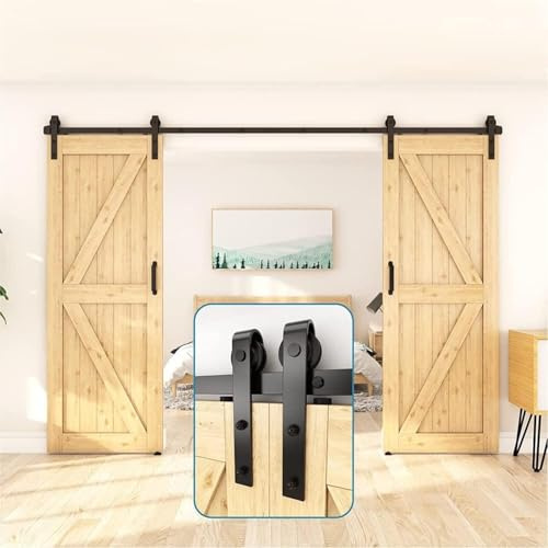 Sliding barn Door Hardware kit Cabinet Wardrobe barn Door Hardware kit, Double barn Door Sliding Door Five(200cm(6.6 ft) Track kit)