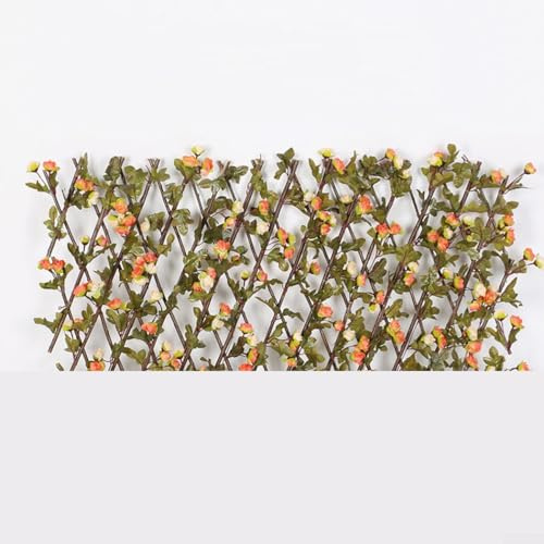 Besttoolifes Enrejado de madera expandible con rosas artificiales y verde para enredaderas de hojas, valla telescópica de privacidad para jardín, pared exterior, balcón o decoración de patio (champán)