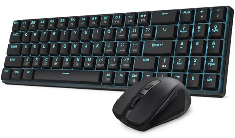 Redragon BS8773 Gaming-Tastaturen & -Mäuse Combos Kabellos 78 Tasten | 2.4G mechanische Tastatur schlank kompakt blaue Beleuchtung 2400DPI Maus brauner Schalter