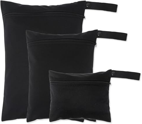 YAWYO Set di 3 Organizer per Borsa Cambio, Sacchetti Impermeabili con Motivo Nero per Bambini, 3 Misure Riutilizzabili con Cerniera per Campeggio, Nuoto, Viaggi e Spiaggia