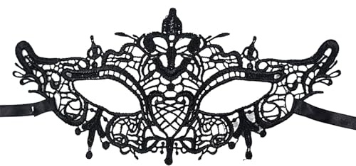 HunicandIU Lace Schwarz Augenmaske - Cosplay Kostüm Gesichtsmaske,Festdekoration Augenbinde Für Damen Mädchen Halloween Weihnachten Geburtstag Party Cosplay Fasching