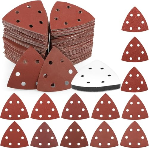 195 Stück Schleifpapier Dreieckschleifer 93x93x93mm Deltaschleifer Schleifpapier 40/60/80/100/120/150/180/240/320/400/600/800/1000 Körnung Schleifpapier Klett Dreieck für Holz Metall Farbe Rost