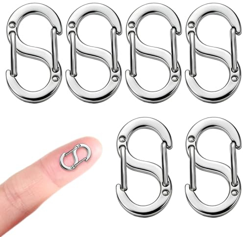 6 Stück Karabinerhaken Klein, Schlüsselanhänger Karabiner, Mini Karabiner Metall S Doppelkarabiner, Carabiner Anschluss für Rucksack Gürtel Zelt Camping Reisen