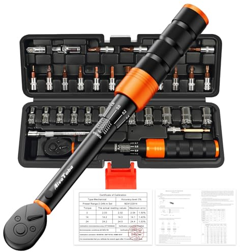 AivaToba Drehmomentschlüssel Fahrrad 1/4, 2026 Upgrade 33TLG Drehmomentschlüssel, 2-24 Nm Torque Wrench Set mit 72 Zähne Ratsche, ±3% Fehlergenauigkeit, Verlängerungsstangen, 3/8 Adapter