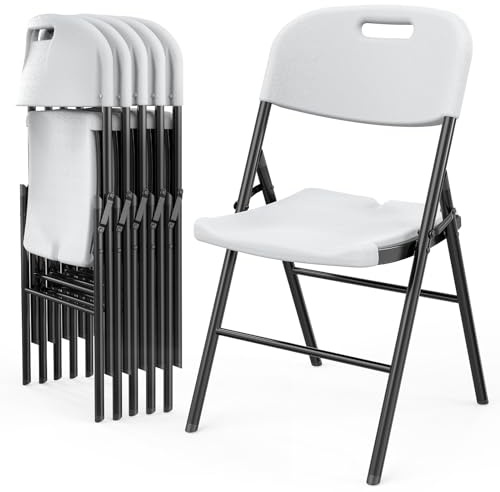 Bonnlo Klappstühle 6er Set, Robuster HDPE Klappstuhl mit Stahlrahmen und Gebogener Rückenlehne & Sitzfläche, Tragbare Gartenstühle für Innen- und Außen, Party, Hochzeit, Konferenz, bis 159 kg, Weiß