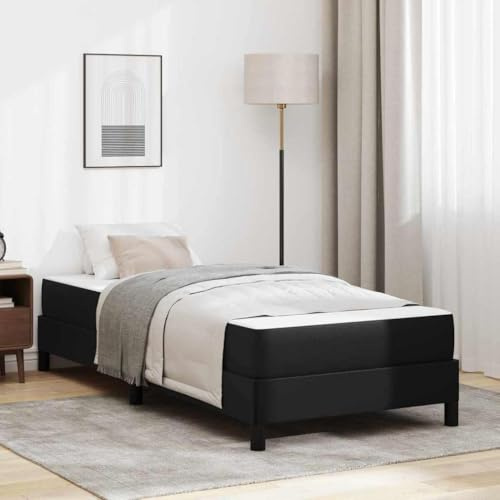 QZZCED Letto nero 80 x 200 cm ecopelle con telaio in legno e materasso in schiuma, base fissa a doghe e gambe stabili per camera da letto moderna e confortevole