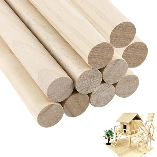 10 Stück Holzstäbe zum Basteln, Holzstange 30cm × 2cm Rundholz Natur Rundhölzer 20mm Durchmesser Runder Holz Stock für DIY Bastelartikel Modellbau Dekorationen