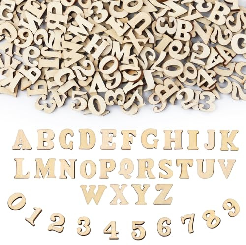 204 Klein Holzbuchstaben zum Basteln, 104 Buchstaben A-Z und 100 Zahlen 0-9 | Glattes Naturholz, Je 4 Stück pro Buchstaben & Zahlen, für Basteln Lernen Buchstabierspiele Dekoration