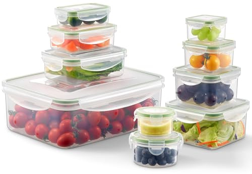 VINATO Set di 10 Contenitori per Alimenti con Coperchi, Contenitori Ermetici in Plastica, Scatole Rettangolari per Preparazione dei Pasti, Senza BPA, 0,08-3,8L, per Microonde Lavastoviglie Frigorifero