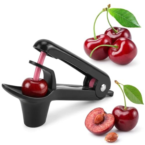 Kirschentkerner Schwarz,Edelstahl Kirschkernentferner,Entsteiner Kirschen,Entkerner Kirschen,Kirschenentsteiner,Obstentkerner Schkernentsteiner,Hand Entkernen,Cherry Pitter,für Kirsche Obstbeere,Obst