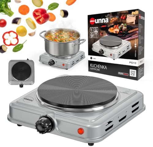 Elektrokochplatte 1000W, Einzelkochplatte mit Temperaturregelung, tragbare Kochplatte 15,5 cm, Camping Kochplatte, Mini Kochfeld, Kontrollleuchte, rutschfeste Füße, silber PG13 Eldom