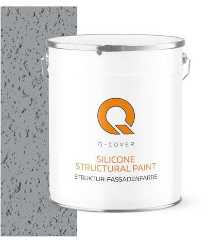 Q-COVER Strukturell-Fassadenfarbe Grau-blau F243 5L – Silikonharz Fassadenfarbe, hydrophob, UV- & witterungsbeständig, für Außen