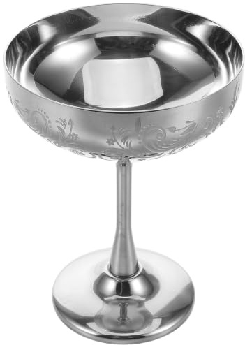 ibasenice Coppa da Dessert in Acciaio Inossidabile 280ml Design Raffinato e Incisioni Decorative, Tazza Calice Vintage per Party e Uso Domestico Facile da Pulire