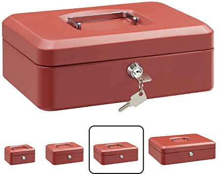 ARREGUI Elegant C9234 Cassetta di sicurezza con chiave per contare e trasportare denaro | Cassetta Portavalori in acciaio con vassoio Portamonete | Cassaforte portatile de 25 cm di larghezza | Rossa