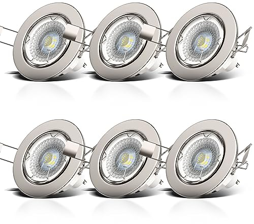 B.K.Licht lot de 6 spots LED encastrables orientables dimmables, ampoules 6x5,5W incluses, GU10, luminaire plafond, spots plafond, luminaires ronds encastrables, blanc chaud