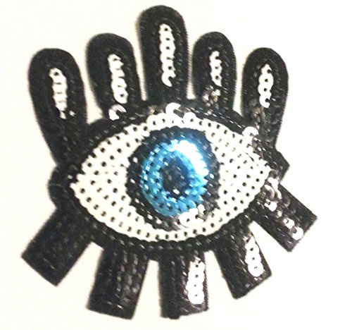 Strass Glitzer Aufnäher Aufbügler Bügelbilder Iron on Patches Applikation mit Pailletten für Kleider Frauen zum aufbügeln  blaues Auge 9 x 8 cm 