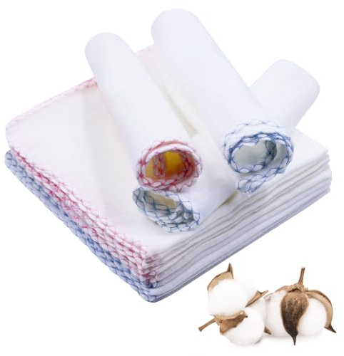 Mullwindeln Spucktücher, 12 Stück Premium Comfy Muslin Spucktücher Square Waschlappen 100% Baumwolle, 30 x 30 cm Extra Saugfähig und Weich Musselintücher für die Babyerstausstattung