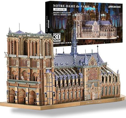 Piececool Puzzle 3D Metal Notre Dame de Paris, Maquette Maison a Construire de Acier Inoxydable 430, Restauration 100%, Maquette Metal, Cadeau d'anniversaire pour 3D Puzzle Adulte, 382 Pièces
