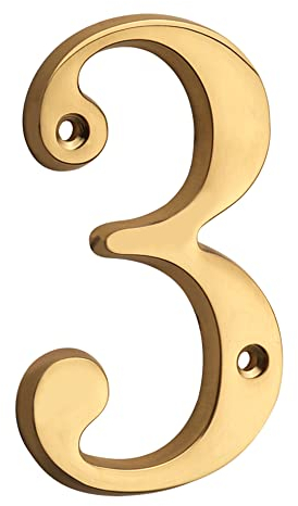 HASWARE 12 cm Numero civico moderno in ottone lucido, elegante, numeri di porta, cartello stradale, cifre dell'indirizzo della casa (3, Laiton)